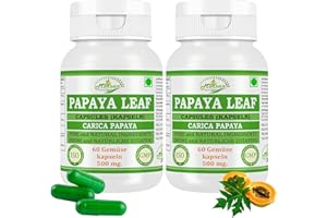 MORSAN NUTRAVEDA Papaya Leaf-Kapseln 500 mg. 60 Veganer. Einheiten | Papaya Leaf (Carica papaya) Extrakt-Kapseln für Männer und Frauen | Ayurvedische Kräuterergänzung/Heilmittel (2 Flasche mit 60 Kapseln)