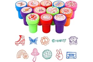 AUGENSTERN 36 Pcs Groovy Party Stampers for Kids Rainbow Boho Self Ink Stamp Retro Hippie Party Favors Birthday Gifts Classroom Rewards Carnival Prizes for Boys Girls Goodie Bag Fillers