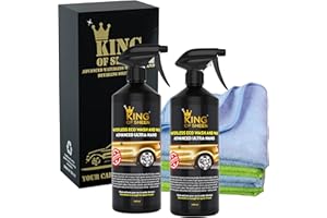 King of Sheen, Waterless Car Wash and Wax Spray Car Cleaner with Canauba Wax and Nano Polymers for Unbeatable Protection and a Lasting Shine, (2 x 1 Litre Bottles) + 4 Professional Microfibre Cloths. Eco Friendly Product