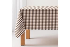 GAMUSI Mantel Antimanchas Tacto Tela Rectangular Cuadro Vichy, algodón Impermeable, 140x100 cm Color Taupe