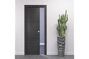 FIP Porte Italiane, Porta Scorrevole Interno Muro, Porta a Scomparsa in Legno, Telaio in HDF e Coprifili Waterproof, Colore Rovere Grigio, 80x210 cm, con Serratura Bronzo