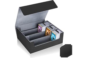 LALATOK Caja de Barajas para Cartas,Magnetic Caja Cartas 29x24,5x10,5 cm,Caja de Cartas Coleccionables para 1800+ Cartas,Flip Caja Incluye 5 Card Dividers, Caja de Cartas Compatible con MTG TCG(Negro)
