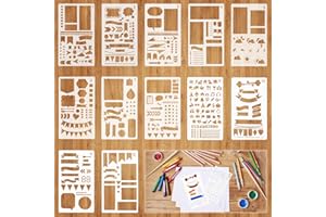 Bohrma Lot de 12 pochoirs pour journal intime, lot de 12 pochoirs de bullet, réutilisables, pour le dessin, le scrapbooking, les cartes cadeaux, l'album photo, les travaux manuels scolaires
