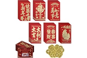 POPMANKO 36Pack Chinese Red Envelopes, Chinese New Year Red Envelopes, 2025 Year of The Snake Lucky Money Envelopes, Lunar New Year Cash Envelopes with Fortune Scartch Cards and Fengshui Coins
