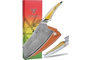 SANMUZUO Coltello Nakiri da 18CM, coltello da carne giapponese in acciaio damasco VG-10, coltello da verdura ultra affilato con impugnatura a codolo intero in resina Giallo, serie LA-S9