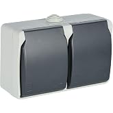 Electraline 605908 Double Horizontal Wall Socket, 2 Schuko 16A 2P + T Sockets, Suitable for Outdoor and Wet Environments, Pro