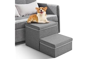 Couleeur Escaleras para Mascotas,2 Peldaños Escalera Perros con Almacenamiento,Rampa para Perros Plegable,Antideslizante Rampe para Mascotas（Gris）