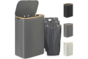 YEARVOT 160L Großer Wäschekorb mit Deckel, Wäschetrenner mit 3 Sortierbaren Wäschesäcken, Wäschekörbe mit Bambusgriffen, Schmutzwäschekorb Wäschekorb Wäschesortierer – Grau - laundry baskets