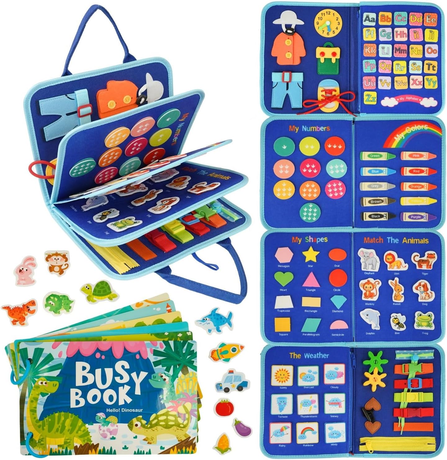 DEIERRI Pack Libros Montessori 1 año | Busy Book + Busy Board Montessori 1 año | Juguetes Niños | Regalos Originales Bebes | Libro Sensorial Bebe | 20 Páginas de Actividades Reutilizables