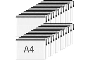 SMARPAU Dokumententasche A4 mit Reißverschluss, 24 Stück Dokumententaschen A4 Wassersicht Datei Tasche Kunststoff Reißverschlusstasche für Datei, Dokumente, Schule, Papier, Kosmetik (Schwarz)