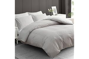 LAZZARO HOME FEEL THE DIFFERENCE LAZZARO Stripe Double Duvet Set - Premium Microfiber Reversible Double Duvet Cover (200 x 200 cm) 3 PCs - Ultrasoft Hypoallergenic Luxury Quilt Cover Double Bedding Sets with Zipper Closure