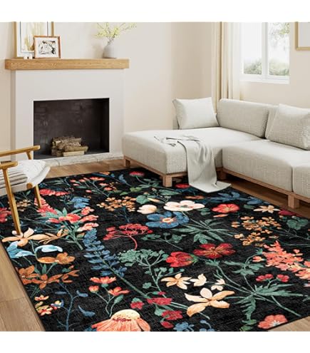 Puremy Wasbaar woonkamertapijt, vintage bloemenpatroon, laagpolig, antislip, zacht, grote tapijten voor woonkamer, slaapkamer, boerderij, eetkamer en kinderkamer, 140 x 200 cm, beige