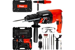 DELPHI SDS Plus wiertarka udarowa zestaw – wiertarka udarowa SDS 6/8/10 mm 800 W/2600 W 4J liczba uderzeń 4000 obr./min – wiercenie, młot udarowy, dodatkowy uchwyt, 4 tryby pracy, 15 akcesoriów w