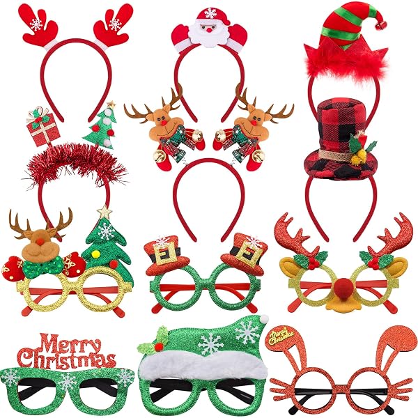 LOKIPA 6er Set Weihnachtsbrillen Ohne Gläser – Glitzernde Partybrillen Für Kinder & Erwachsene, Mit Rentier & Weihnachtsbaum