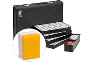 Yellow Mountain Imports, Set Mahjong Giapponese Riichi con Tessere Bianche e Gialle Standard, Astuccio in Vinile Nero, Tessera Vento dell’Est, Stecchetti Scommessa e Dadi