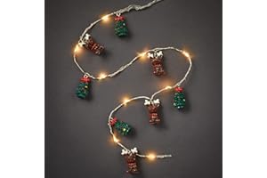 hellum Miedziany ?a?cuch ?wietlny LED, koraliki w kszta?cie jod?y i renifera, 20 diod LED o ciep?ej bia?ej barwie ?wiat?a, d?ugo?? 90 cm, kolor srebrny, do wn?trz, zasilanie bateryjne (3AA), 524260