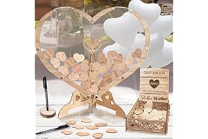 Hochzeits Gästebuch, Alternative Hochzeitsgästebuch, Inyeskon Holzherzen Hochzeitsdeko mit Herzrahmen & Eiffelturm-Rahmen - 80 Holzherz - 20 Herzballons - 2 Marker-Stifte - Aufbewahrungsbox - Geschenk