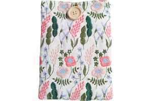 Zosiana Designs Embroidered Floral Kindle Sleeve - Compatible with Paperwhite/Basic (6''), Paperwhite (6.8''), Signature (6.8'') - Cotton Padded E-Reader Cover - Tablet Pouch (Lavender Garden - White)