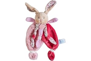 Baby Nat' - Doudou Lapin Plat - Lapin Poupi Rose - Imprimé Fleurs - Forme Originale Facile à Attraper avec Nouettes & Grandes Oreilles - Idée Cadeau Naissance Bébé Fille et Garçon - BN0111