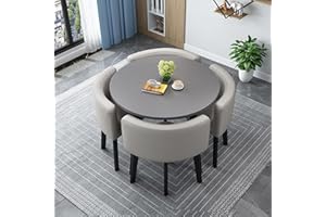 GOFOHIMI Rundes/quadratisches Esstisch-Set mit Stühlen, moderner Konferenztisch und 4 Stühle-Set, Empfangstisch- und Stuhl-Kombination, Küchentisch-Set aus Holz für 4 Personen für Wohnzimmer und Esszimmer