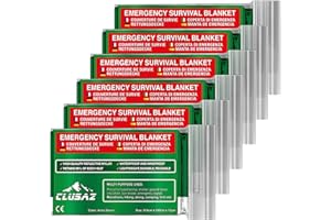 CLUSAZ 6 Manta Termica Supervivencia XL, Emergencia Mylar Manta, Botiquin Manta para Coche, Camping, Montaña Senderismo, Mochila, Fria, Aislante Primeros Auxilios, Kit Supervivencia