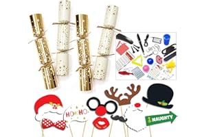 DIAMOND CHRISTMAS CRACKER Diamond 50 x 12'' Gold & Cream Stars Catering Christmas Crackers with Premium content + 50pcs of party photo booth props on sticks (C4481-2022)