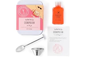 Thoughtfully Cócteles, kit de cóctel, juego de regalo de lata de viaje, incluye mezclador de cóctel Cosmo de arándano, jigger, cuchara de bar y tarjeta de recetas (no contiene alcohol)