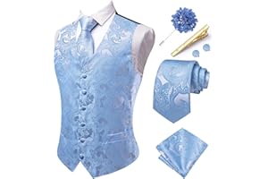 Hi-Tie Mens Paisley Waistcoat Formal Silk Wedding Suit Vest Jacquard Necktie Pocket Square Set for Business Party