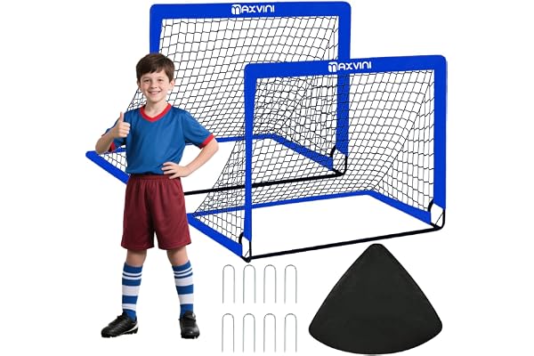 MAXVINI Buts de Football pour Jardin Enfants, 90x74x74cm /182x120x120cm Cage de Foot But Set Pop-Up Pliable Lot de 2 But de Foot Exterieur de But Indoor/Outdoor Enfant Exterieur Goal Cage de Foot