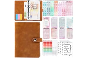 QUPUCE A6 Budget Planner Deutsch, PU Budgetplaner Geld Sparbuch mit 8 Geld Sparen Challenge, Haushaltsbuch mit 10 Binder Pockets Organiser,12 Sinking funds, Matching Stickers and Labels