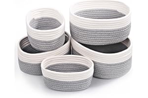 Otauoaea 5 Piezas Cestas Almacenaje Tejidas con Cuerda de Algodón,Cestos Organizadores,Cesta Organizadora Bebe, Cestas Organizadoras para Dormitorio, Baño, Cocina, Armario, Juguetes, Maquillaje