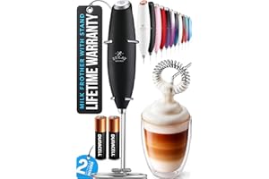 Zulay Kitchen Powerful Milk Frother Wand With 2 Duracell Batteries - Ultra Fast Handheld Drink Mixer - Electric Whisk Foam Maker for Coffee, Lattes, Cappuccino, Matcha, Hot Chocolate & Creamer - Black