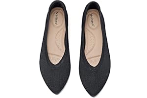 Veittes Women's Wide Width Flats Shoes, Classic Casual Soft Breathable Soft Ladies Slip on Knitted Ballet Shoes.