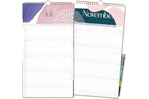 SCHÖNE GÜTER Kalendarz rodzinny 2025, 5 kolumn, PASTELL planer rodzinny 2025 i październik - grudzień 2024, kalendarz ścienny 24 x 43 cm, planer dla rodziny 2025, planer ścienny, naklejki, recykling, urlop,