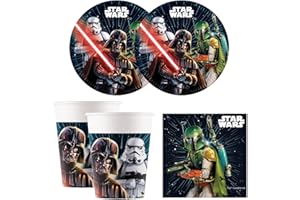Procos - Star Wars Geburtstagsdeko, 52-Teilig, Pappteller, Becher und Servietten für Kindergeburtstag, Partygeschirr