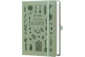 ‎HWXBEN Rezeptbuch zum Selberschreiben A5, Kochbuch Selbst Schreiben, Leeres Kochbuch für eigene Lieblingsrezepte – mit Register & Inhaltsverzeichnis – Ideal zum Verschenken an Kochliebhaber, Armeegrün