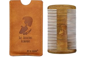 AL HOOR Genuine Natural Sandalwood Beard and Moustache Comb For Men - Free Leather Pouch - Non-Static Smooth And Elegant Combing
