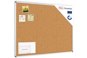ALLboards Lavagna in Sughero con Cornice in Alluminio 120x90cm, Bacheca Sughero per Puntine Spille Alluminio Anodizzato Memoboard