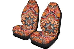 ZIATUBLES Retro Mandala Pattern Auto Front Seat Covers 2 pcs,Vehicle Seat Protector Car Seat Covers, Fit Most Vehicle, Cars, Sedan, Truck, SUV, Van