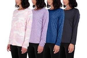 REAL ESSENTIALS Lot de 4 t-shirts d'entraînement Dry-Fit Tech Stretch à manches longues pour femme (disponibles en grande taille), Lot 5, Taille