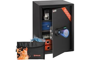 Brihard Business XL Biometric Safe 50x35x36cm with Fireproof Money Bag, Fingerprint Safe Box 60L with 2 Adjustable Shelves, D