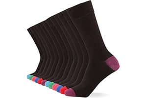 FM London 12-Pack Unisex Super Soft Calf Socks - Mens Socks & Womens Socks with Breathable, Odour Resistant Design - Stretch Fit and Cotton Rich with Coloured Toe and Heel Option