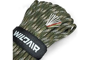 WILDAIR Survival Paracord Parachute Fire Cord Survival Ropes 4-in-1 5/32" Diameter U.S. Military Type III with Integrated Fishing Line, Fire-Starter Tinder (Forest Camo)