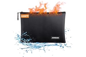 Jundun Porte-documents ignifuge (36 x 26 cm, 2000 ℉), étanche au feu et porte-documents, avec fermeture éclair, porte-documents A4, noir