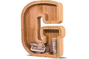 JOOMLAFLY Wooden Letter Piggy Bank for Kids Larger Letter Piggy Bank for Boys and Girls Personalized Piggy Bank Initial Coin Bank Wood Kids Money Bank for Birthday and Festival
