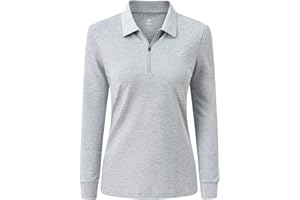 MoFiz Women's Long Sleeve Polo Shirts Cotton Golf Tops Casual Work Sports Polo T-Shirt with 1/4 Zipper