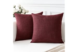 Artscope 2 Pezzi Federe per Cuscini in Finto Lino Minimalista Copricuscini Decorativo per Domestica Soggiorno Camera da Letto Divano 50x50cm, Vino Rosso