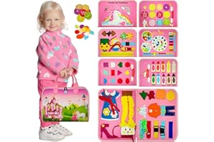 THE LITTLE CHILTERN CO LITTLE CHILTERN Interactive Toddler Busy Book | Montessori Busy Board with Various Activities | Educational Montessori Sensory Book for Motor Skill Development | Portable Activity Board (Pink)