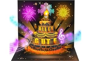 APOTODITO Geburtstagskarte mit Musik und Licht, 3D Pop Up Geburtstagskarte auf Deutsch mit Feuerwerk und Einblasbares Kerzen, Happy Birthday Geburtstagsgeschenk für Männer Frauen Kinder
