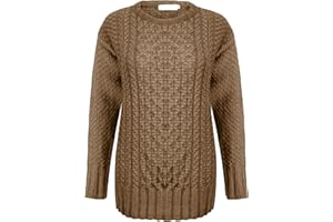 Generation Fashion New Ladies Women Long Sleeve Knitted Jumper Cable Knit Sweater Crew Neck Pullover Everyday Casual Autumn Winter Relax Fit Top Blouse